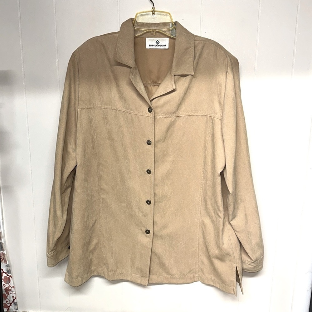 Erin London Faux Suede Polyester Tan Shirt Jacket Button Down SzL